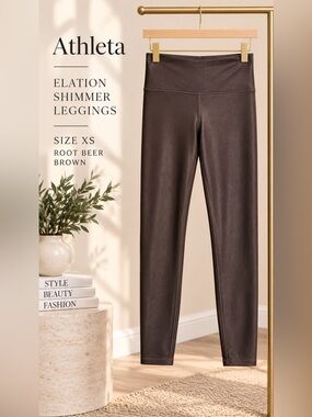 Athleta Elation Shimmer High Rise Leggings Root Beer Brown Size XS